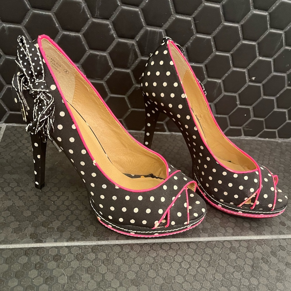 Polka Dot Stiletto Peep Toe Heels